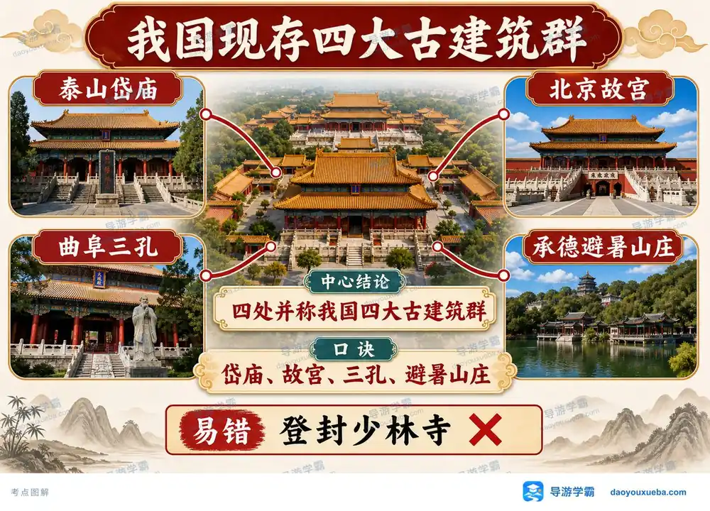 我国现存四大古建筑群考点图（导游学霸·科三）