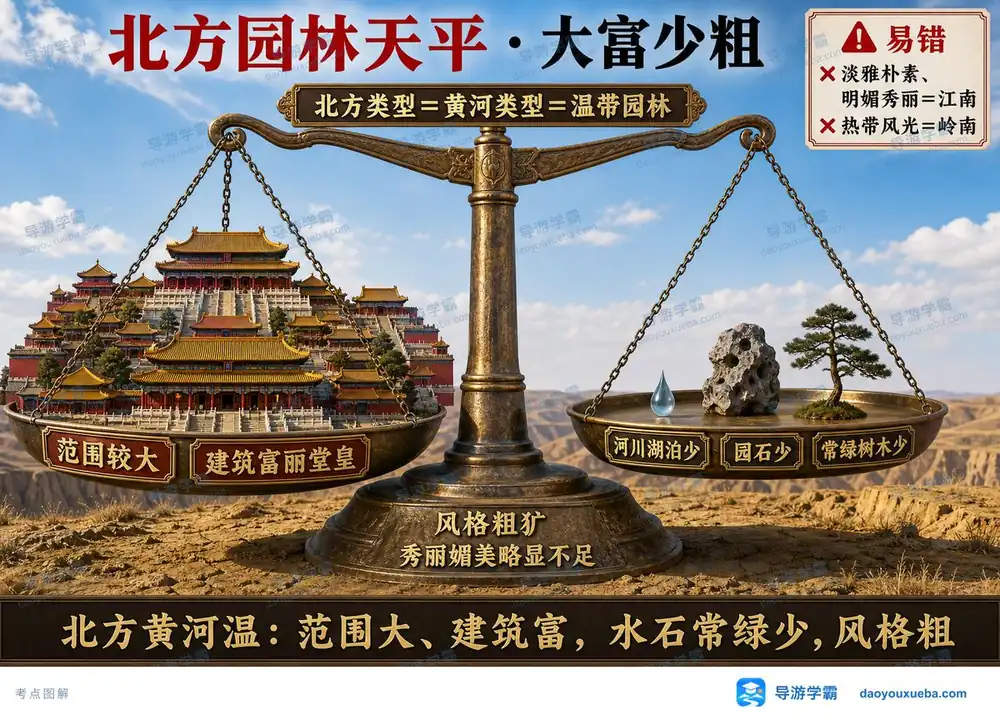 北方古典园林风格特征考点图（导游学霸·科三）