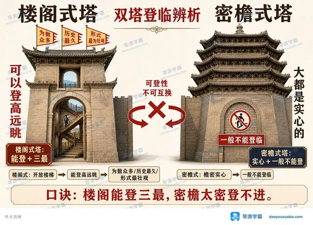 楼阁式塔与密檐式塔对比考点图（导游学霸·科三）