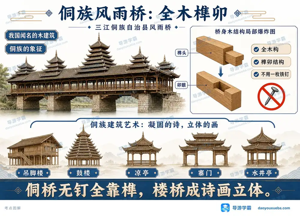 侗族风雨桥全木榫卯考点图(导游学霸·科三)