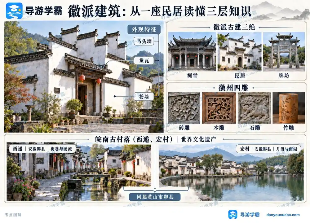 皖南古村落西递宏村与徽派古建考点图（导游学霸·科三）