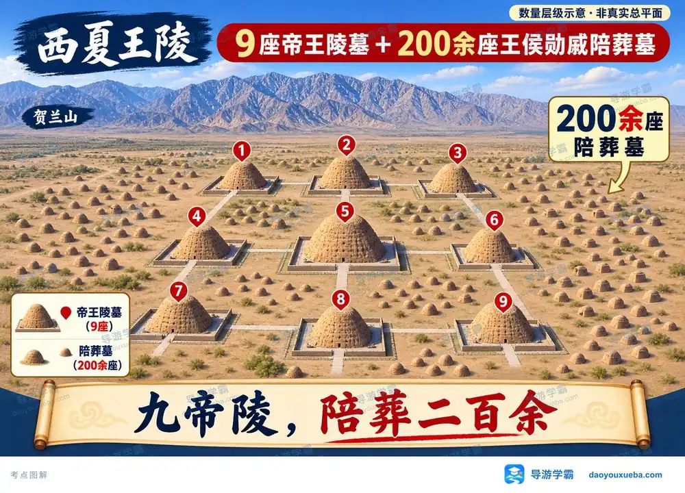 西夏王陵九帝陵二百陪葬考点图（导游学霸·科三）