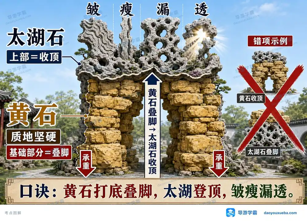 中国园林假山黄石叠脚太湖收顶考点图（导游学霸·科三）