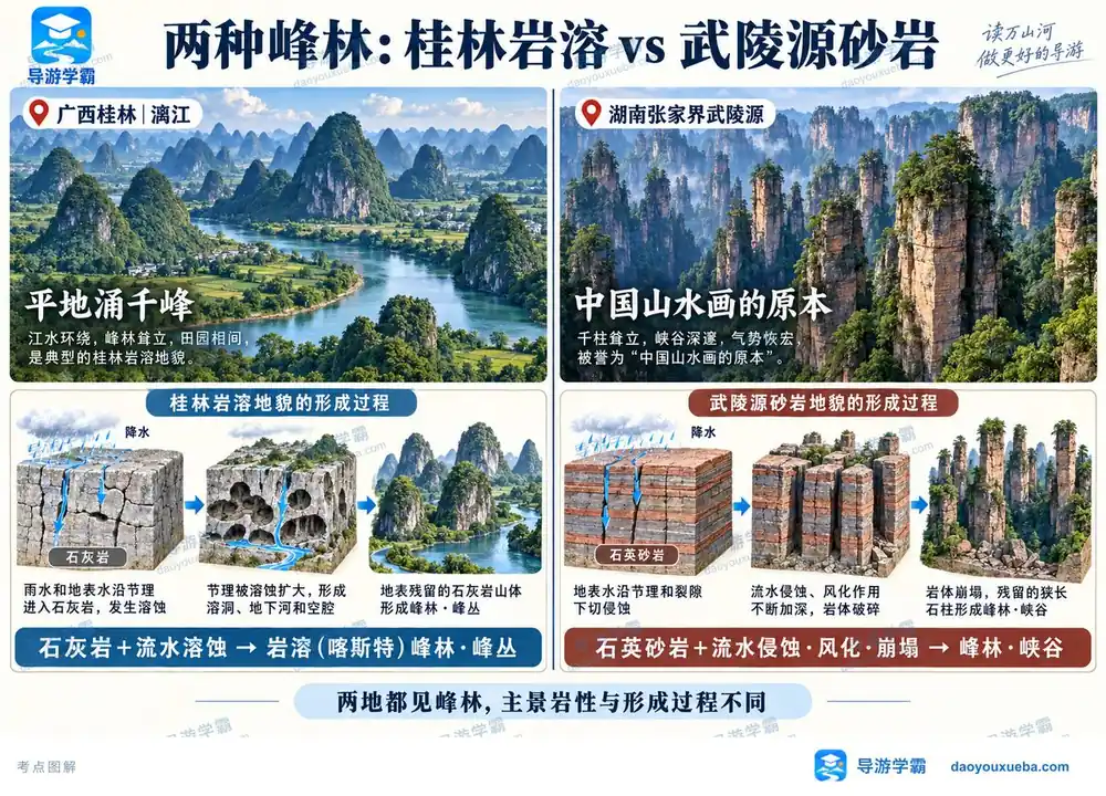 桂林岩溶与武陵源砂岩峰林考点图（导游学霸·科三）