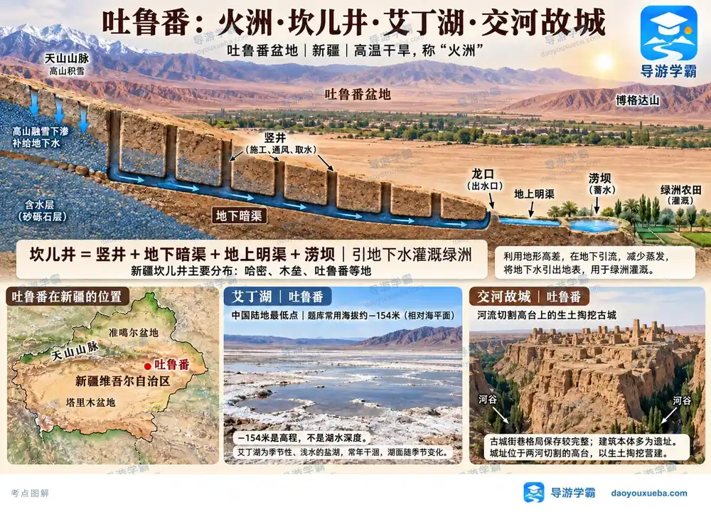 新疆吐鲁番水与古城考点图（导游学霸·科三）