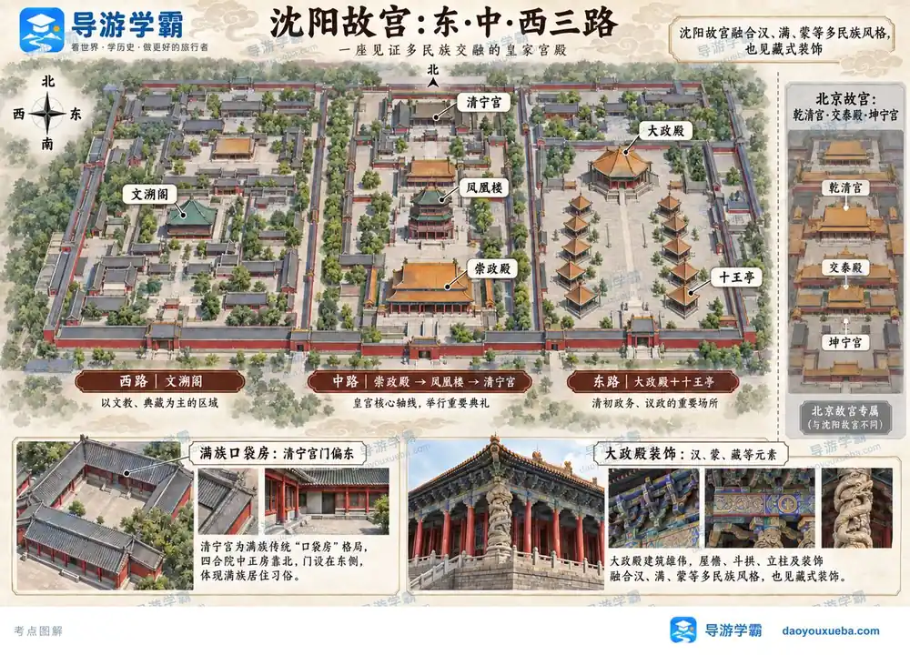 沈阳故宫三路与满族口袋房考点图(导游学霸·科三)