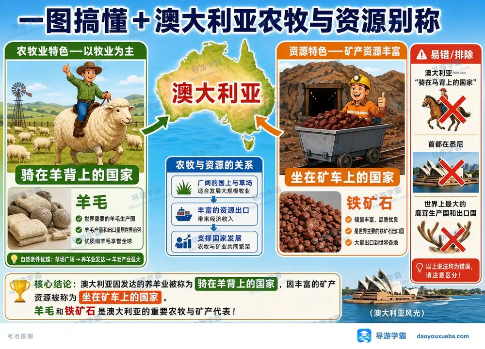 澳大利亚别称与资源一张图记考点图(导游学霸·科三)