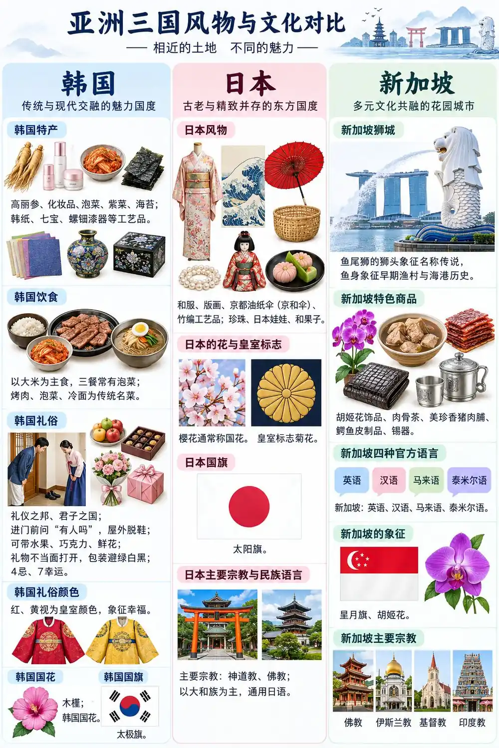 日韩新加坡风物礼俗考点图（导游学霸·科三）