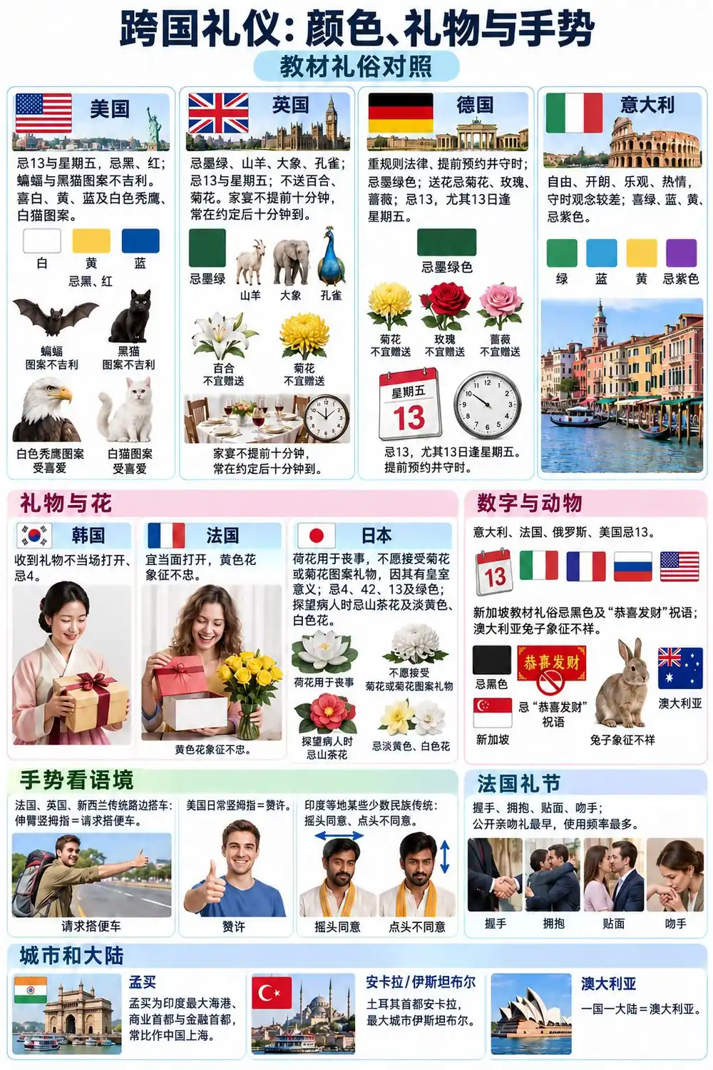 跨国礼仪颜色花卉数字考点图（导游学霸·科三）