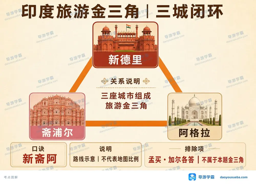 印度旅游金三角考点图（导游学霸·科三）