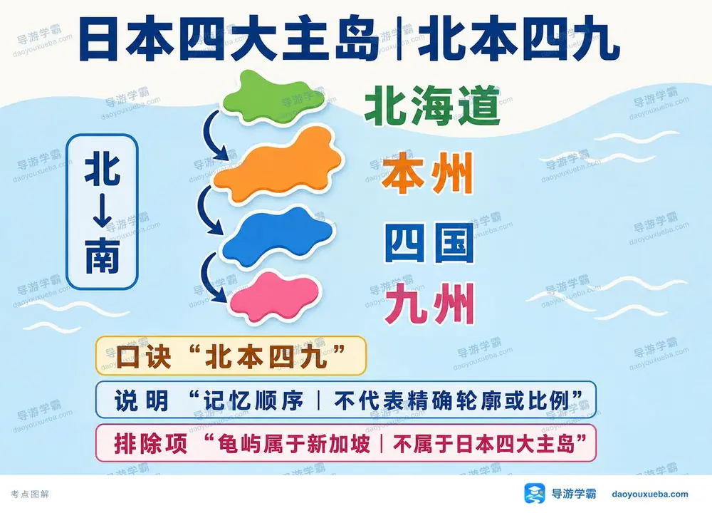 日本四大主岛考点考点图(导游学霸·科三)