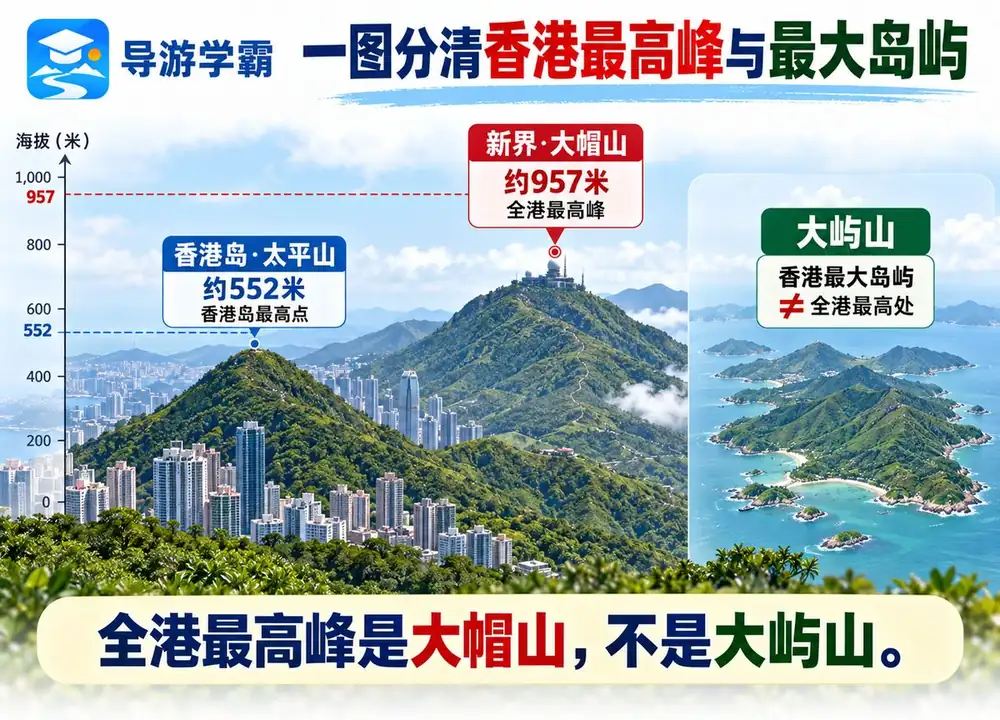 香港最高峰与最大岛屿辨析考点图（导游学霸·科三）