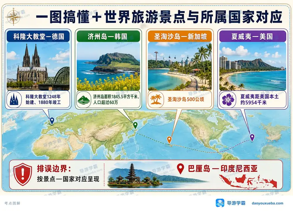 世界著名旅游景点国家对应考点图(导游学霸·科三)