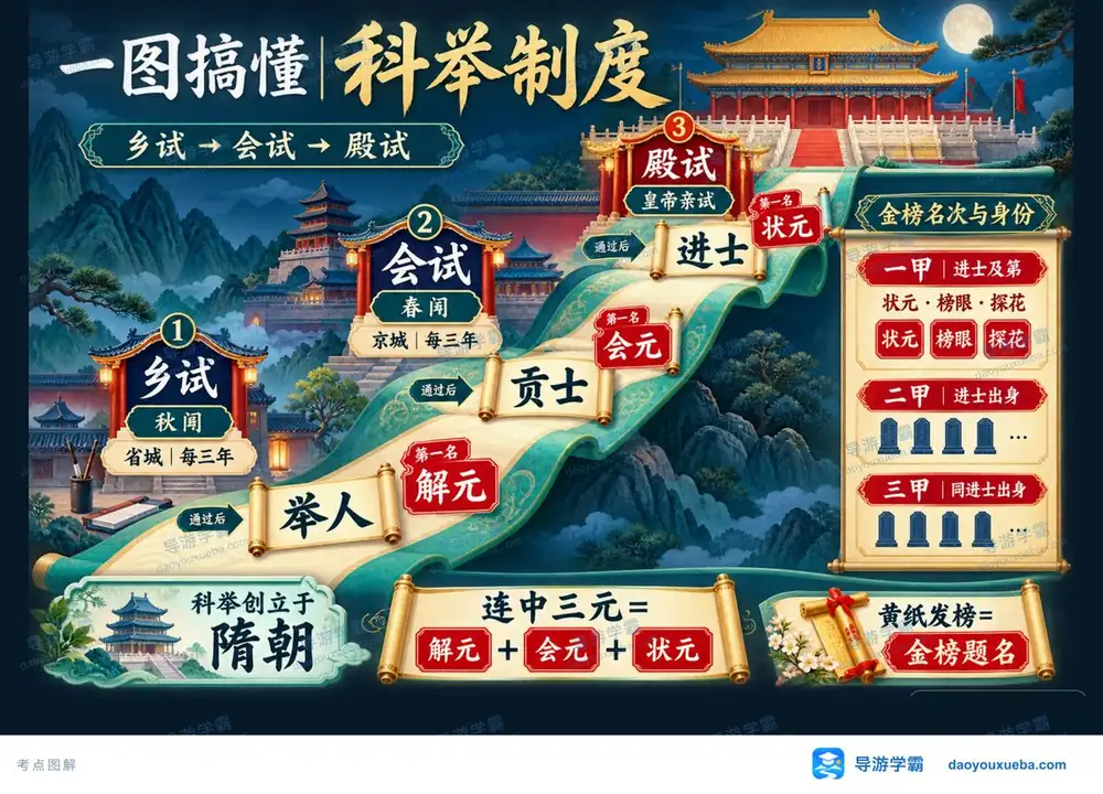 科举制度三级考试与三甲名次考点图（导游学霸·科三）