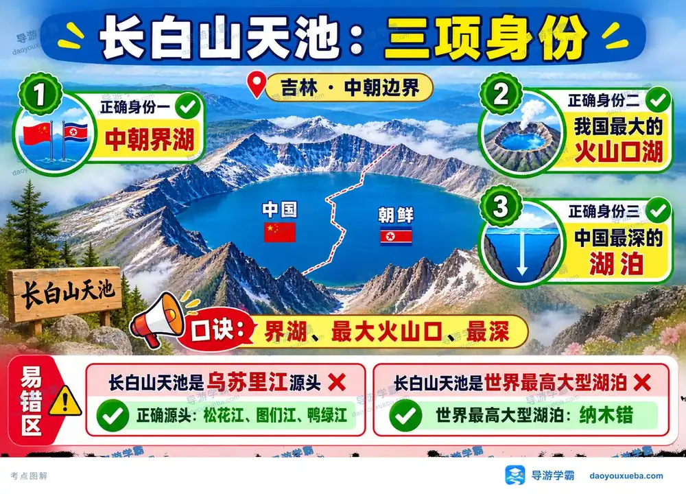 长白山天池三项身份考点图（导游学霸·科三）