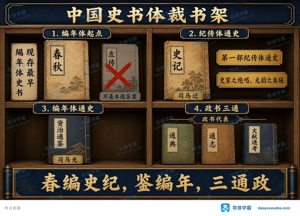 中国史书体裁书架考点图（导游学霸·科三）