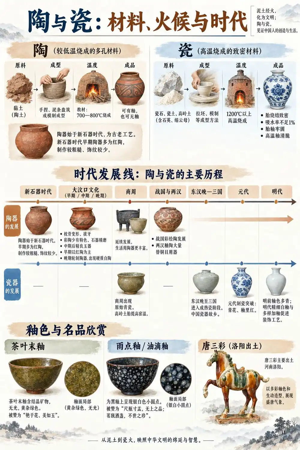 陶与瓷烧制与发展考点图(导游学霸·科三)