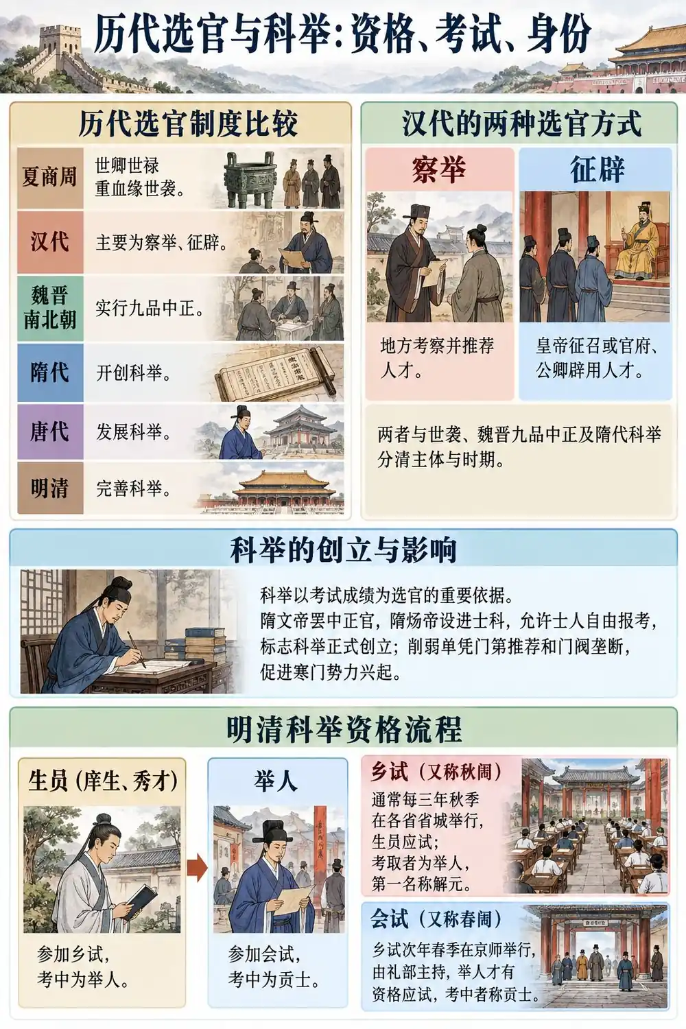 历代选官与科举制度考点图(导游学霸·科三)