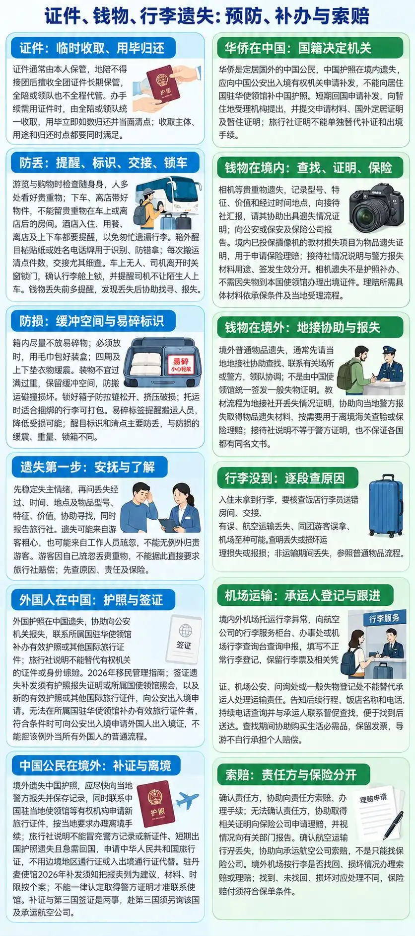 证件钱物行李丢失应急考点图（导游学霸·科三）