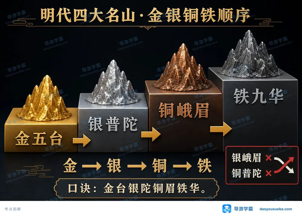 明代四大名山金银铜铁考点图(导游学霸·科三)
