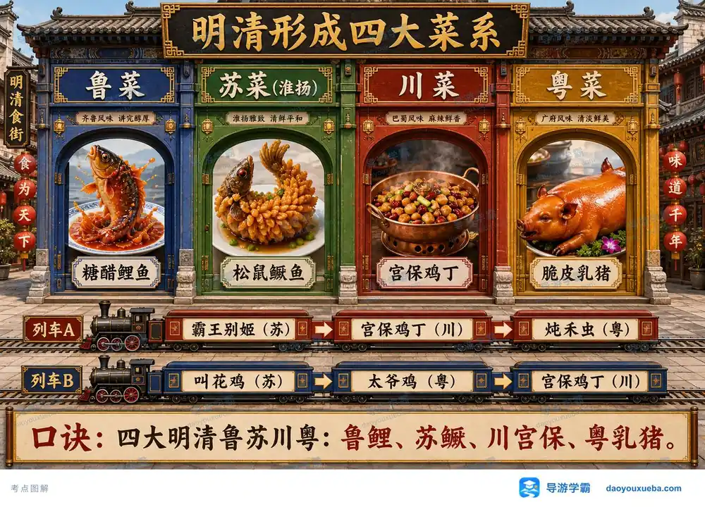 明清四大菜系风味名菜考点图(导游学霸·科三)