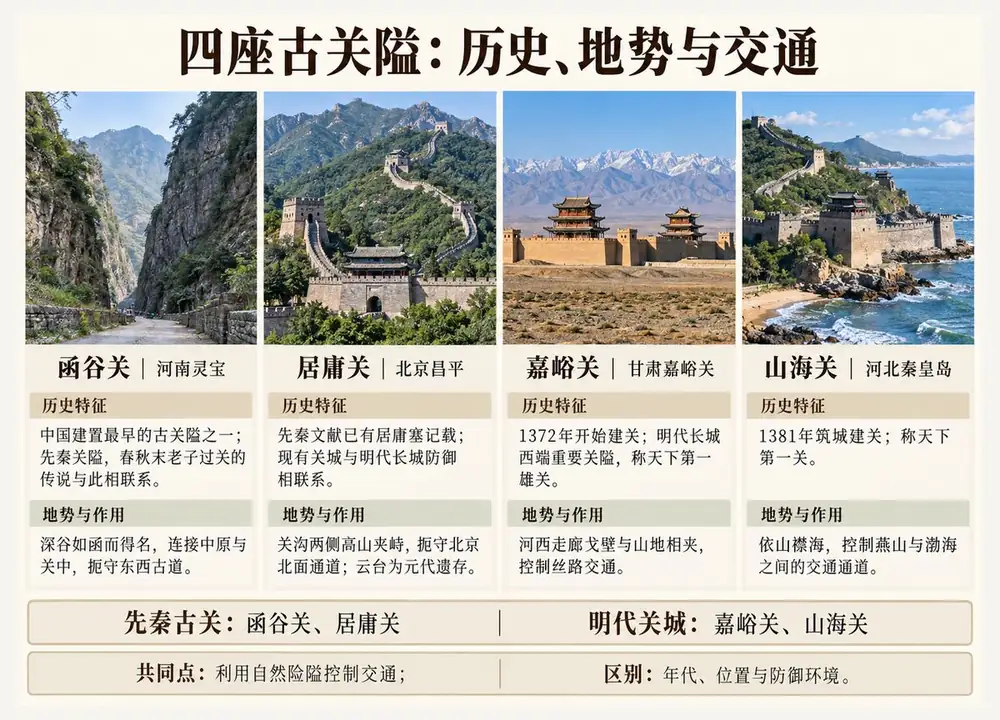四座古关隘历史地势特征考点图（导游学霸·科三）