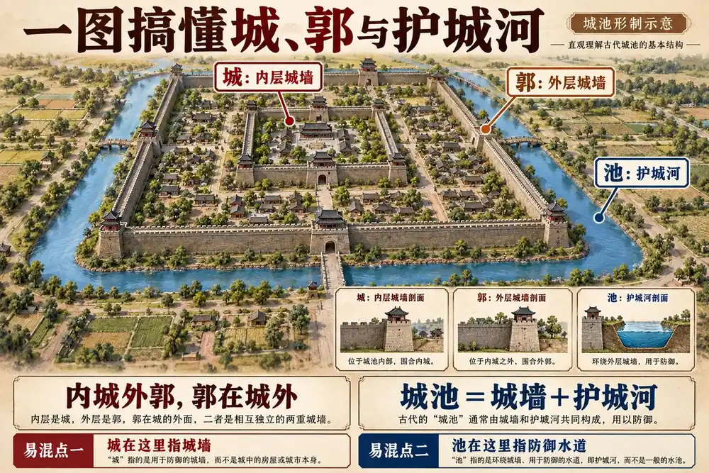 中国古代城池城郭护城河形制考点图(导游学霸·科三)