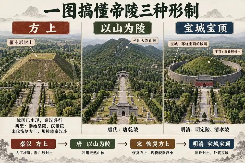 中国帝王陵墓三大封土形制考点图(导游学霸·科三)