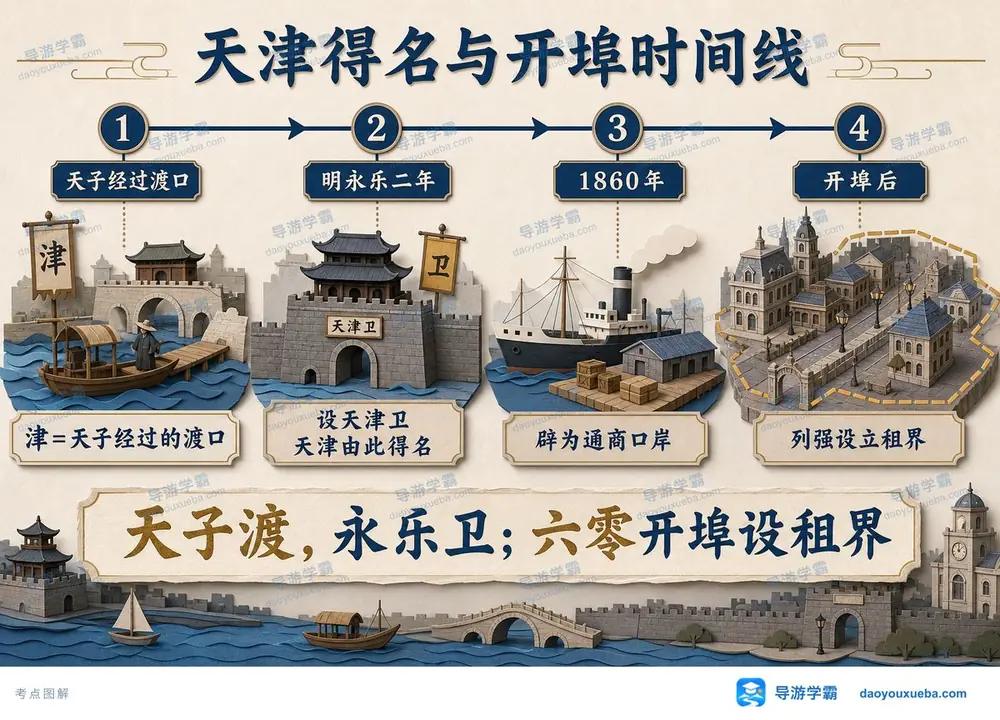 天津得名渊源与开埠时间线考点图（导游学霸·科三）