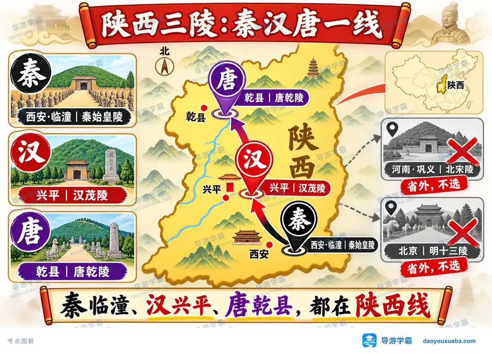 陕西秦汉唐三陵地理区位考点图（导游学霸·科三）