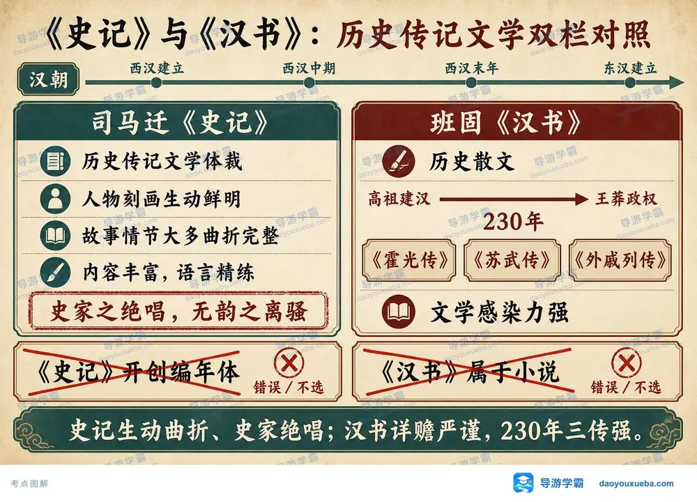 史记与汉书双栏对比考点图（导游学霸·科三）