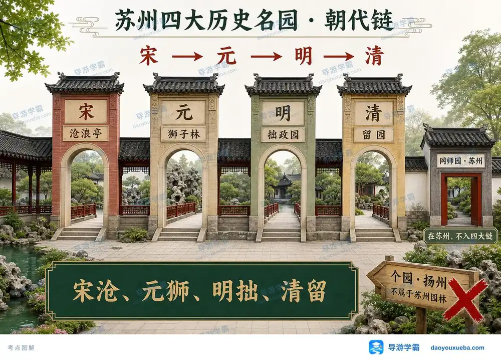 苏州四大名园朝代链考点图(导游学霸·科三)