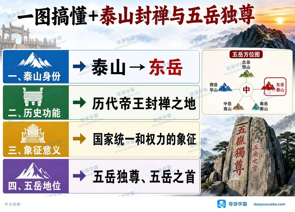 泰山封禅与五岳独尊考点图(导游学霸·科三)