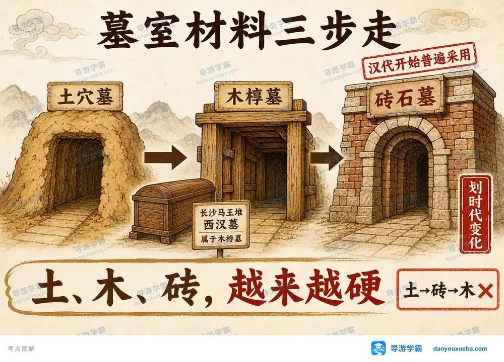 中国古代墓室材料演进考点图（导游学霸·科三）