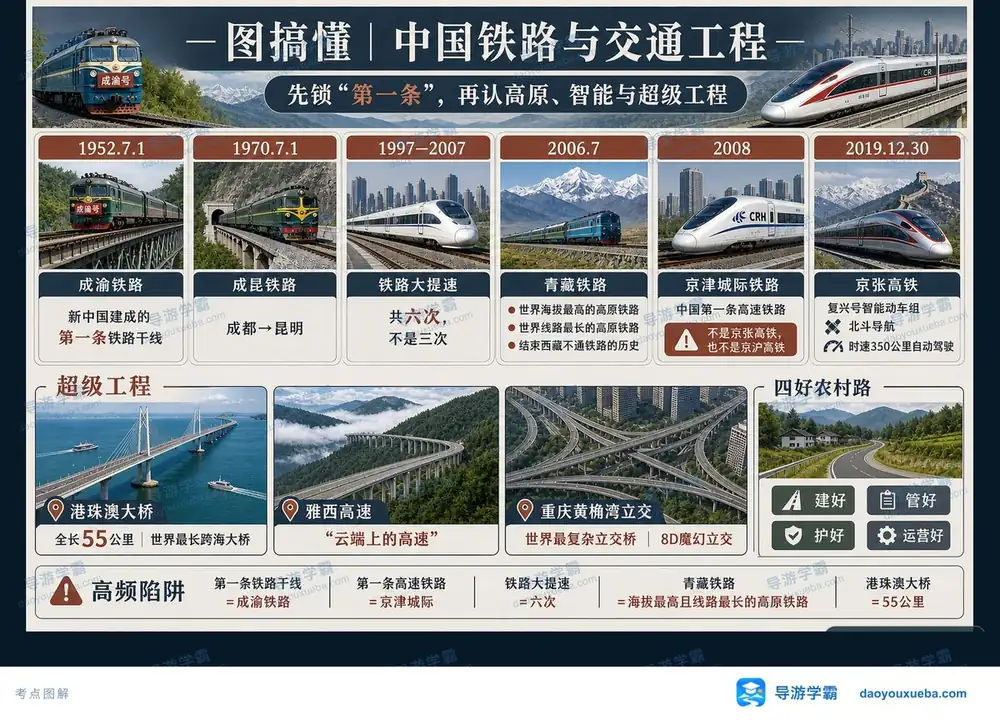 中国铁路与交通工程考点考点图(导游学霸·科三)