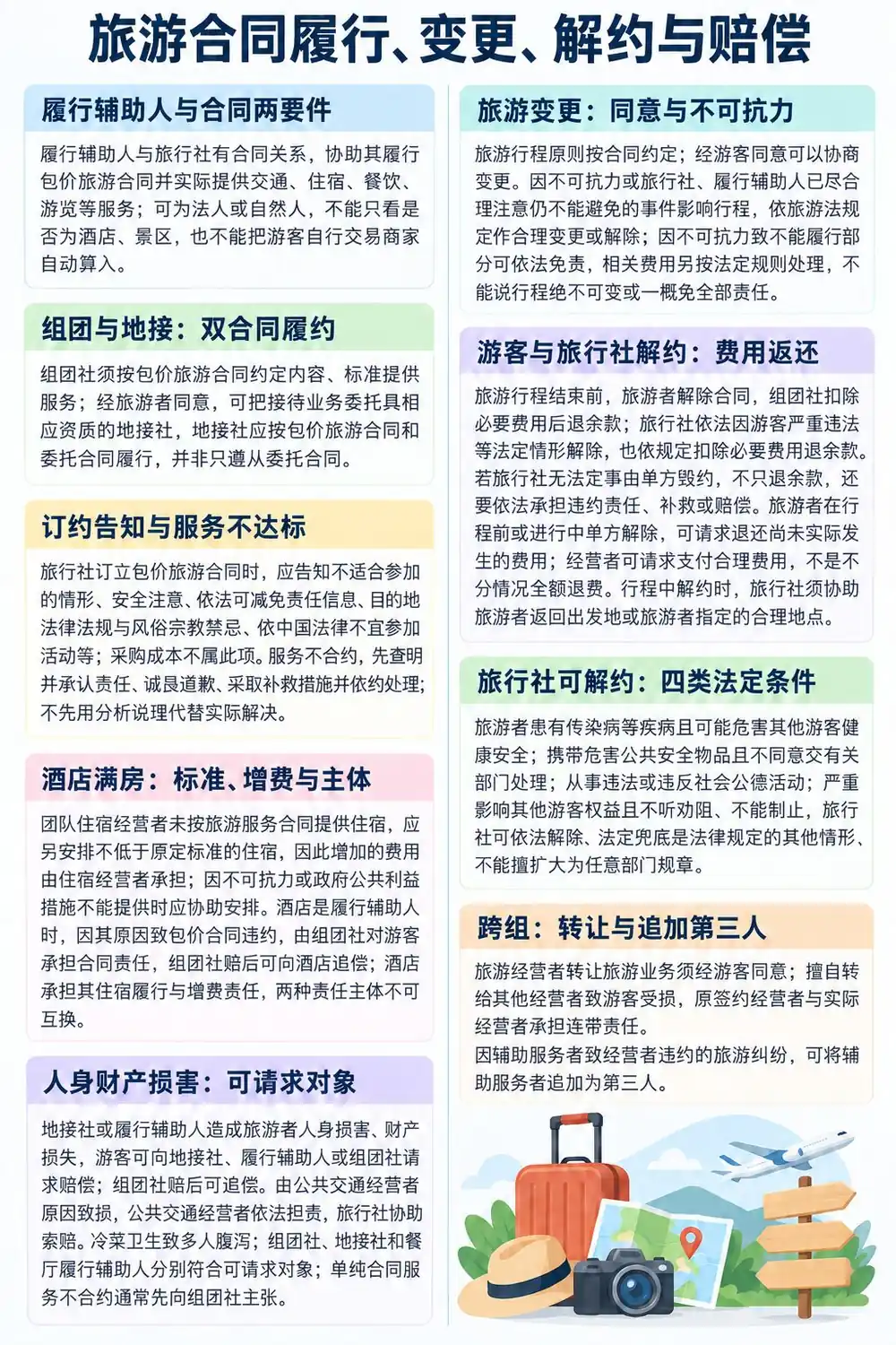 旅游合同履行变更解约赔偿考点图(导游学霸·科三)