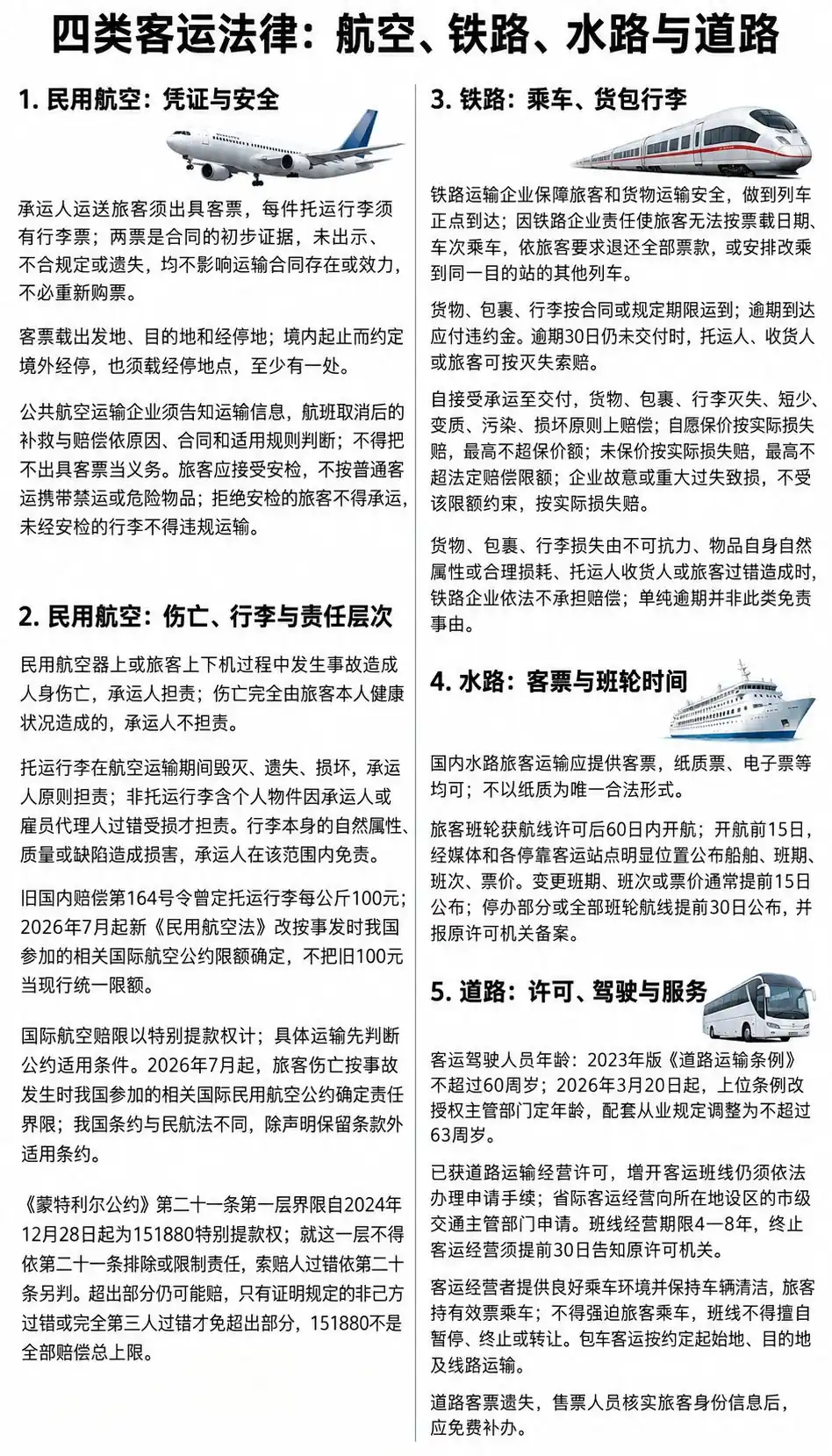 四类客运法律合同责任权益考点图(导游学霸·科三)