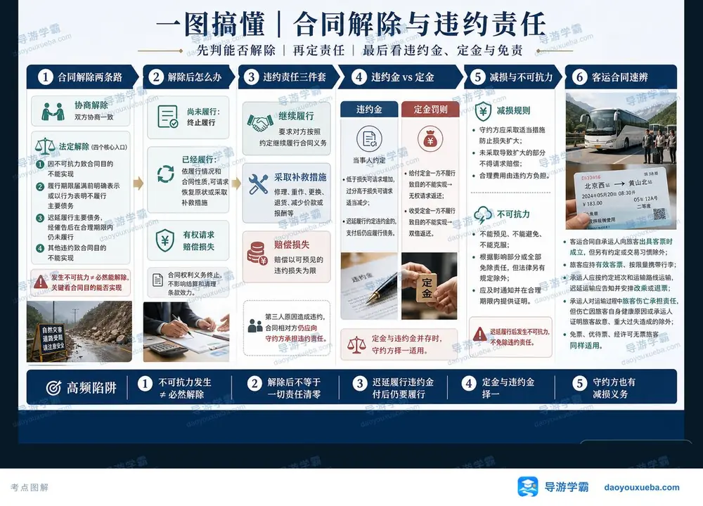 合同解除与违约责任秒懂考点图（导游学霸·科三）