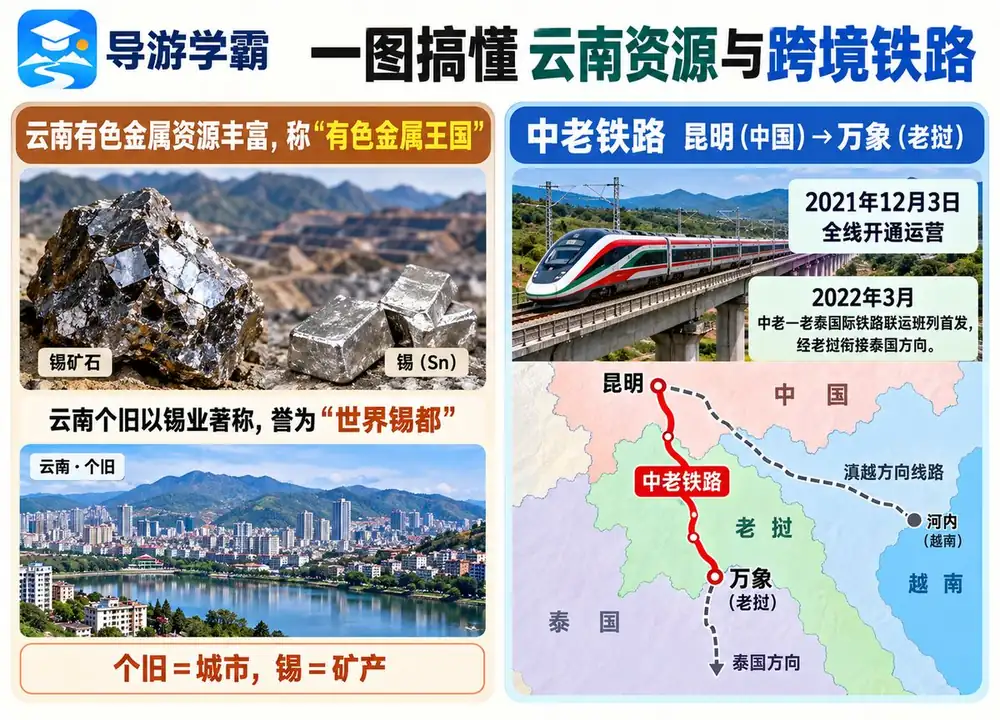云南有色金属与中老铁路考点图（导游学霸·科三）