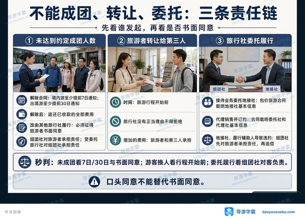 未成团解约转让与委托履行责任链考点图（导游学霸·科三）