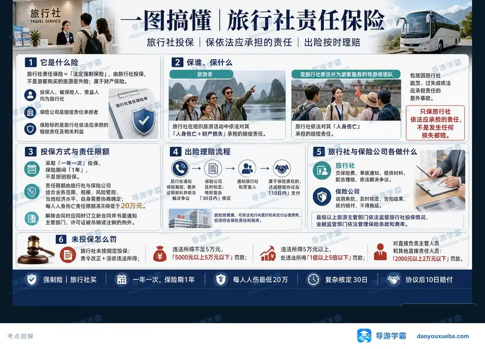 旅行社责任险强制投保与理赔时限考点图（导游学霸·科三）