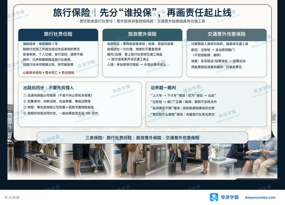 三大旅行保险主体期间与责任边界考点图(导游学霸·科三)