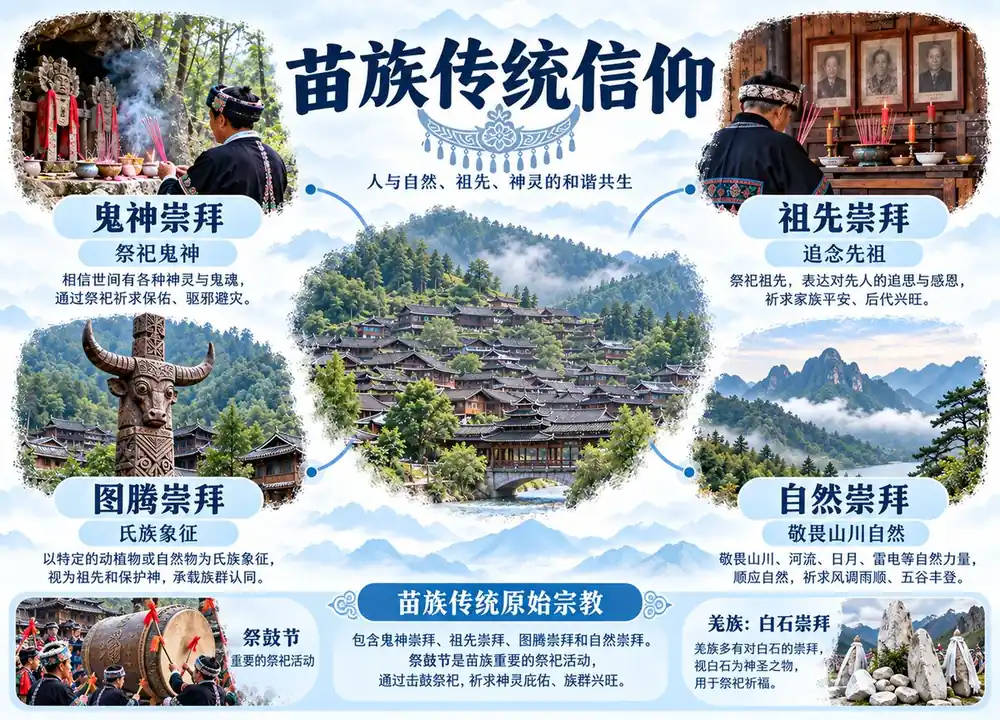 苗族传统原始宗教与祭鼓节考点图（导游学霸·科三）