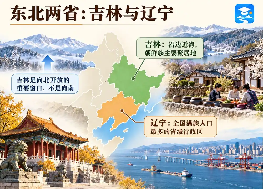 东北两省吉林辽宁区位与民族考点图(导游学霸·科三)