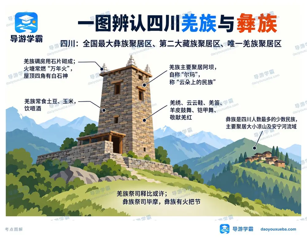 四川羌族与彝族文化精准辨识考点图（导游学霸·科三）