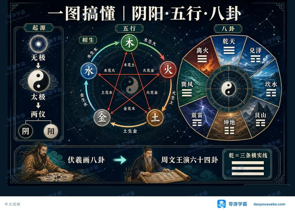阴阳五行生克与八卦八象考点图（导游学霸·科三）