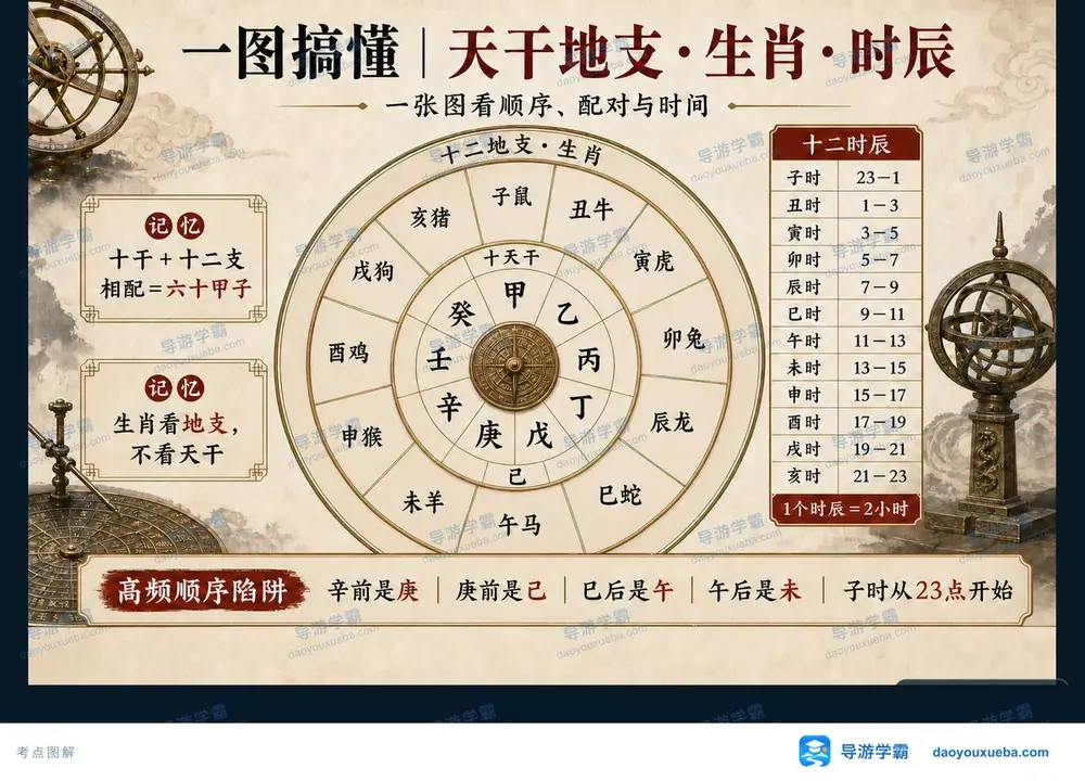 天干地支生肖与十二时辰对应考点图（导游学霸·科三）