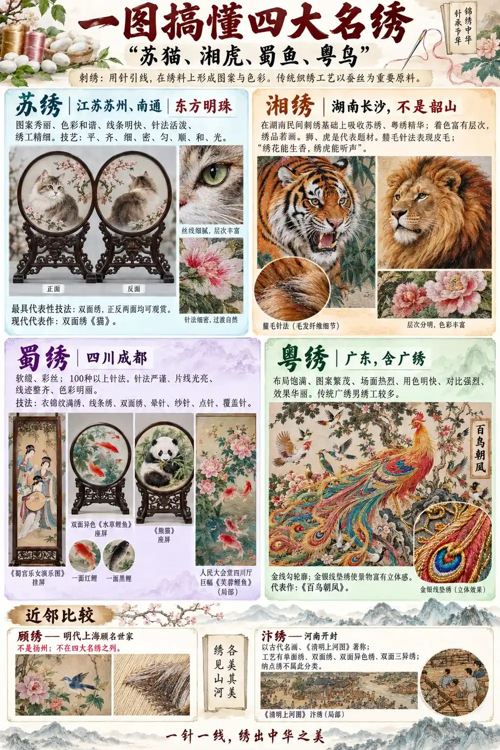 中国四大名绣考点考点图(导游学霸·科三)