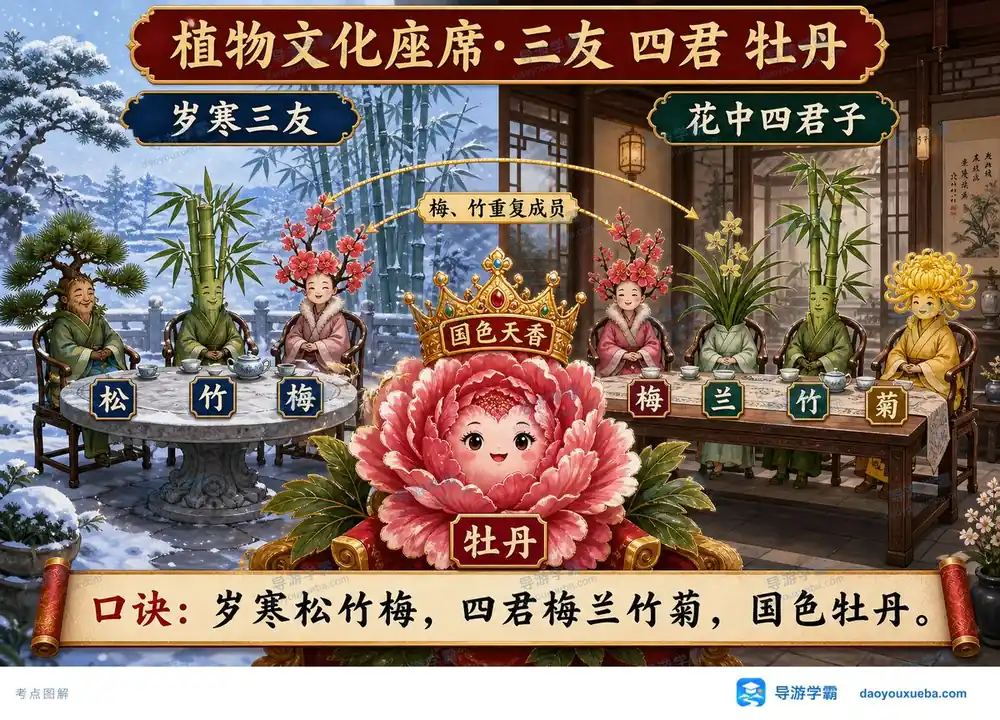 岁寒三友与花中四君子考点图（导游学霸·科三）