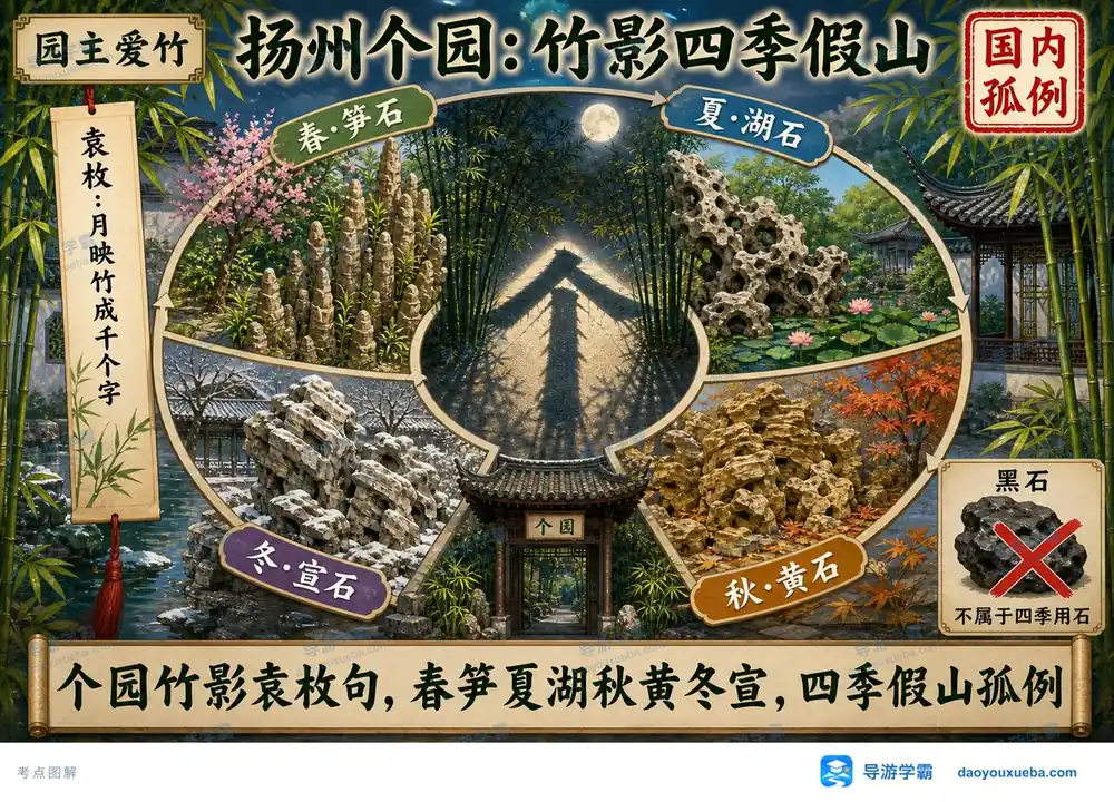 扬州个园竹影四季假山考点图（导游学霸·科三）